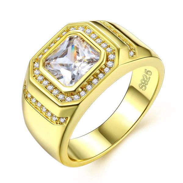 Größe 8/9/10/11/12/13 Schmuck Sterling Siergold Filled Princess 5a Zirkonia Cz Dioamond Edelsteine Herren Ehering Ring