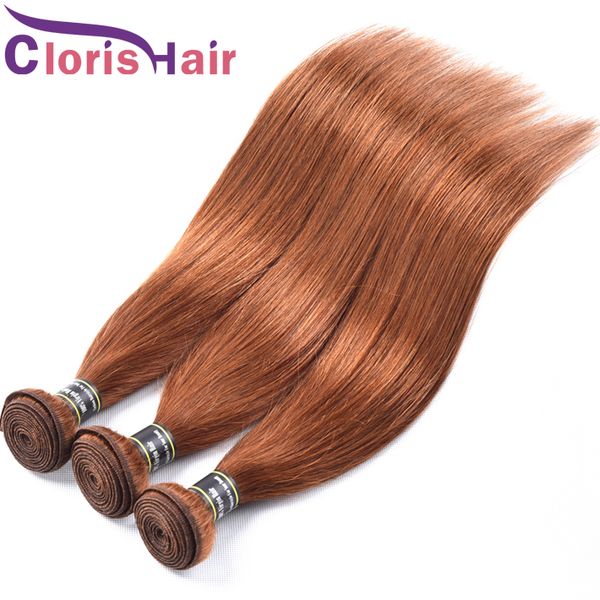 Outlet Medium Auburn Straight Peruvian Virgin Hair Bundles Colored
