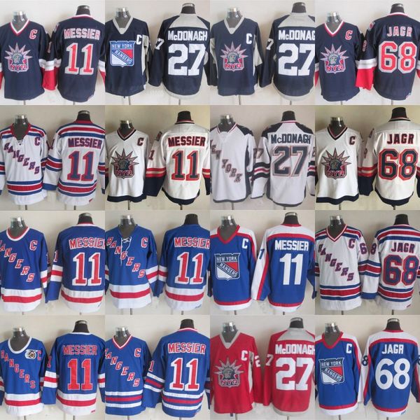 

New York Rangers Jersey 11 Mark Messier 27 Ryan McDonagh 36 Mats Zuccarello 68 Jaromir Jagr Retro Hockey Jerseys Mix Order