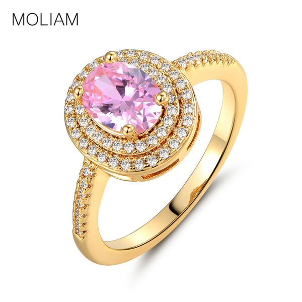 

moliam romantic pink oval cubic zirconia ring women gold-color wedding band crystal finger rings jewelry drop shipping mlr294, Golden;silver
