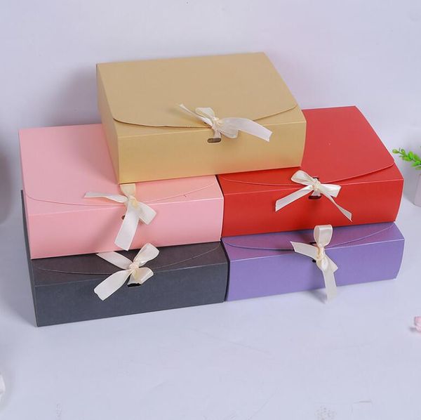 

size:24.5*20*7cm 20pcs/lot paper box large gift box paper cardboard clothes storage with ribbon