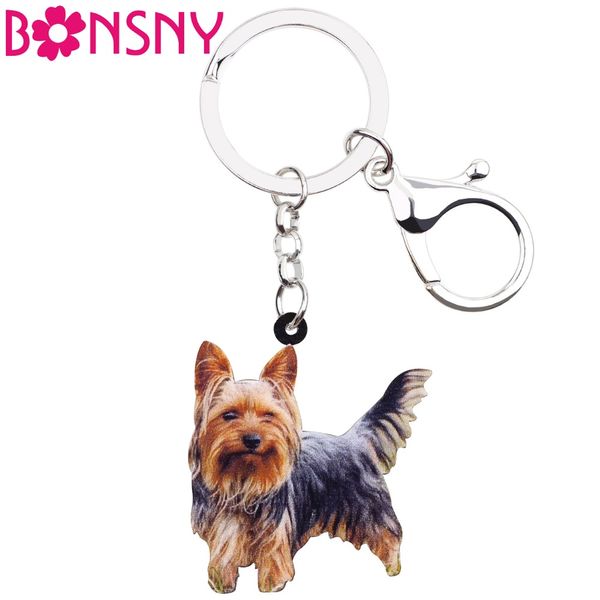 

acrylic winking yorkshire terrier dog key chains animal keyrings for women girl ladies handbag car key charms kids gift, Silver