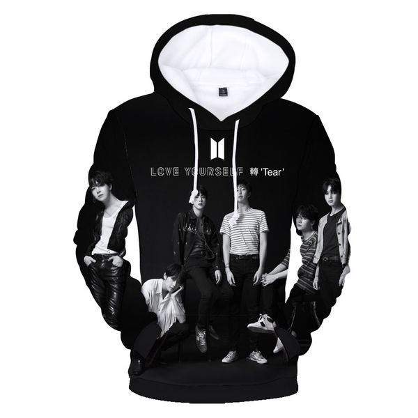 

новый модный альбом bts love yourself turn слезоточивый 3d печати толстовки мода clothing женщины / мужчины толстовка повседневная пуловеры, Black