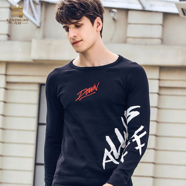 

fanzhuan new 2018 casual autumn slim male men's black pullover thin letter personality desig sweater 825186, White;black