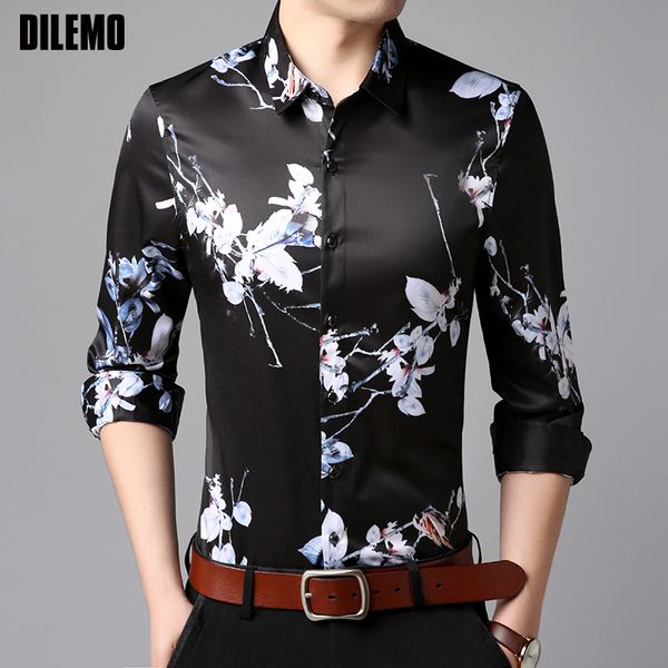 Camicie di moda maschile manica lunga slim fit Street Wear Mandarino Casual Abbigliamento