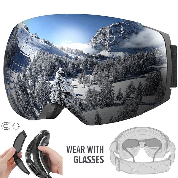 

juli optics high performance anit-fog snow and snowboard goggles with magnetic quick change lens | helmet compatible with extra, White;black