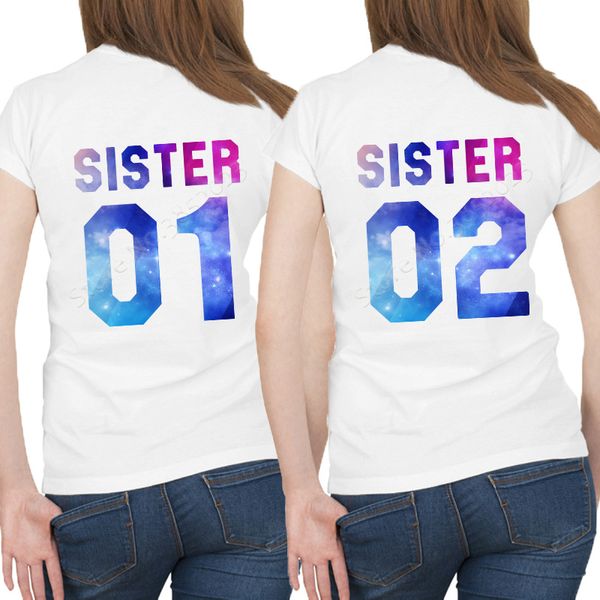 

sister 01 sister 02 women fashion summer t-shirt femme friends t shirt tee shirt short sleeve outfit close friend, White