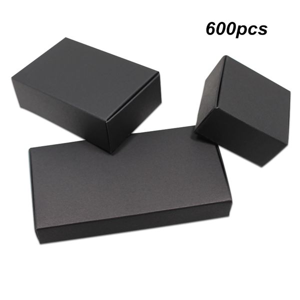 

600pcs variety of sizes black craft paper wedding party gift packing box for jewelry pearl kraft paper handmade soap package box for cookies