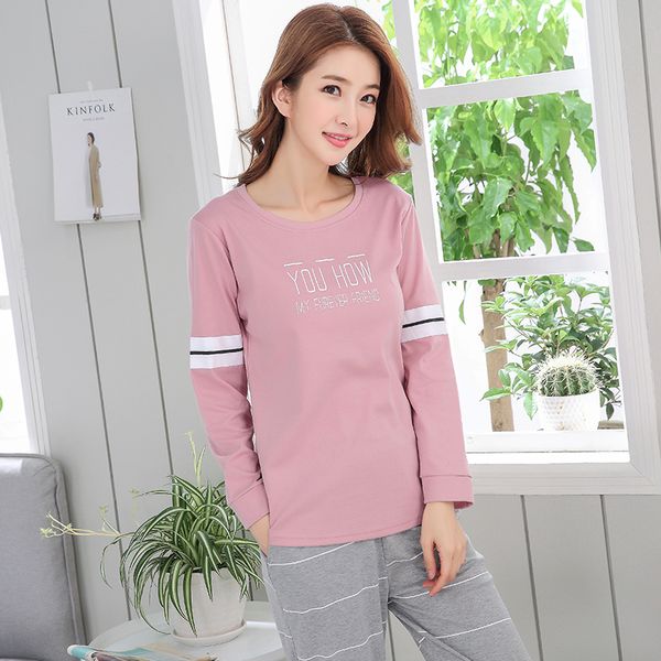 

women pajamas set 100%cotton autumn ladies cute sleepwear woman's long sleeved home sleepwea woman clothes sleep wear pijamas, Blue;gray