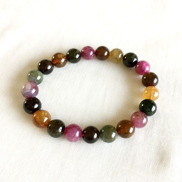 

brazil natural genuine colorful purple green pink blue tourmaline multi-color bracelet round beads 9mm 05179, Black