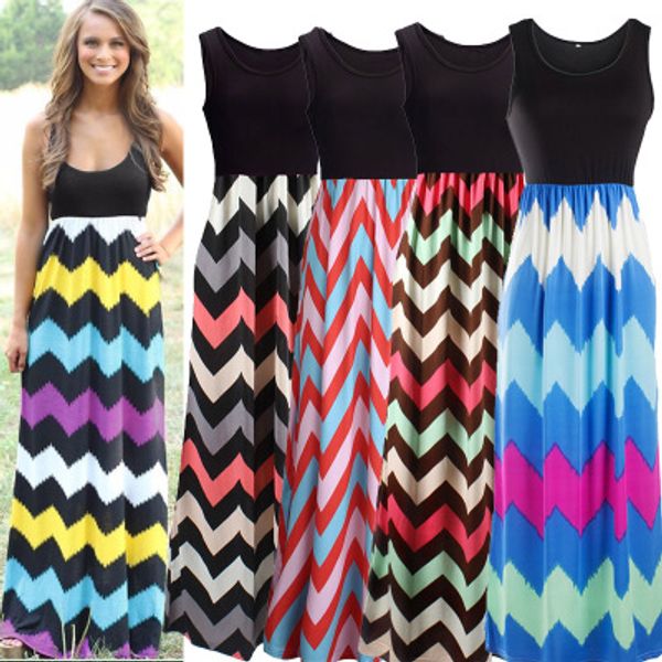 

европейский и американский стиль внешней торговли новый цвет печати волна шаблон сексуальный тонкий платье без рукавов платье пляж платье, Black;gray