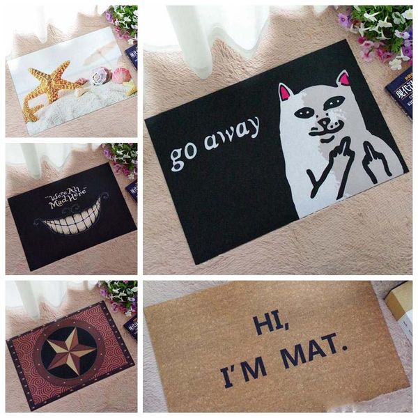 

Cat With Middle Finger Door mats Coral velvet carpet Humorous Funny Words Go Away Entrance Indoor Floor Mat Non-slip Doormat rug