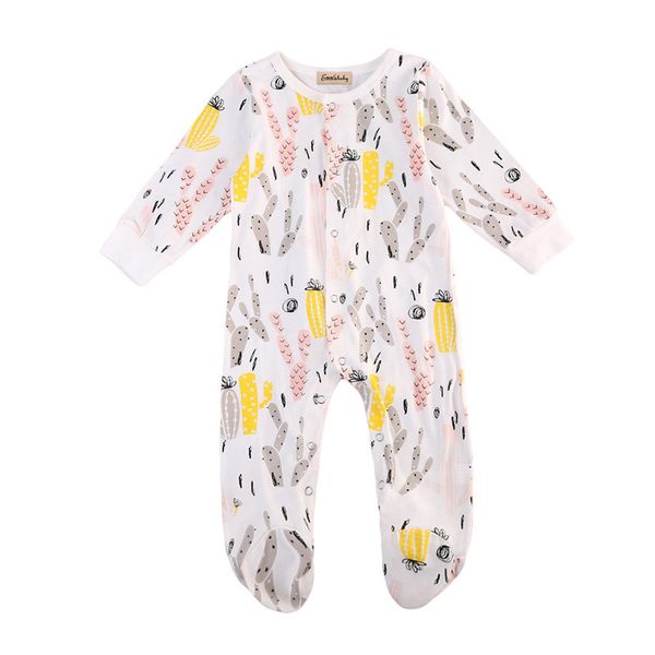 

2018 весна новорожденный детский комбинезон дети бутик одежда мальчики девочки кактус печатных комбинезон хлопок с длинным рукавом младенчес, Blue