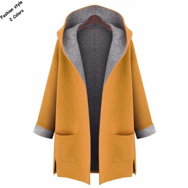 

fashion 2018 autumn womens long sleeve hooded cardigan trench coats casual ladies loose outerwear womens clothing coats l-5xl, Tan;black