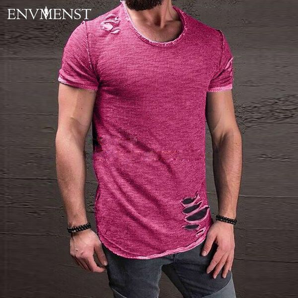 

Casual Cotton Men 'S T Shirt Vintage Ripped Hole Hip Hop T -Shirt Men Fashion Casual Top Tee Men Mineral Washed Activewears