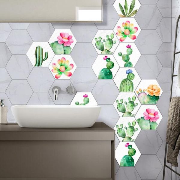 

cactus hexagon wall stickers green plants wall decals home decor wall art living room bedroom background home decoration