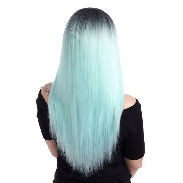 Black And Green Ombre Wig For Women 180 Density 26 Inch Long