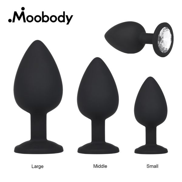 Plugue Anal Silicone Próstata Massageador Strass Tamanho Grande Butt Plug Erótico Brinquedos Sexuais Para Homens Mulher Adulto Tubo Anal S M L S924