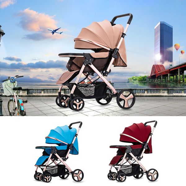 

foldable travel baby stroller 3 in 1 carriage buggy pushchair pram newborn baby trolley with brake system universal casters