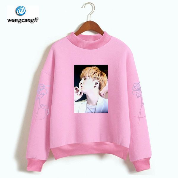 

2018 spring new fashion bts kpop love yourself hoodies women turtleneck pullover sweatshirt female tracksuit xxs-4xl, Black