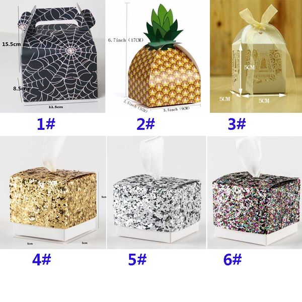

xmas candy gift wraps bags pineapple halloween spider sequin glitter wedding party packaging paper boxes bags table decoration fhh7-1384