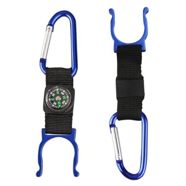 

5 black carabiner water holder bottle clip strap w/ compass camp hiking outdoor