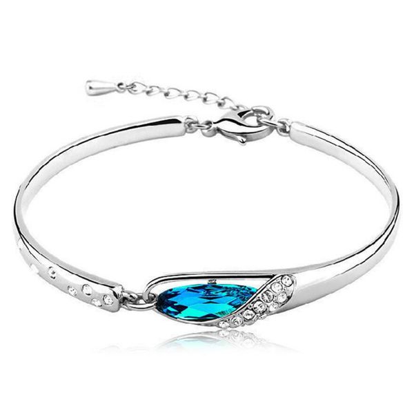 

choucong original brand desgin cute luxury jewelry 925 sterling silver filled stunning blue crystal party wedding chain bracelet gift, Golden;silver
