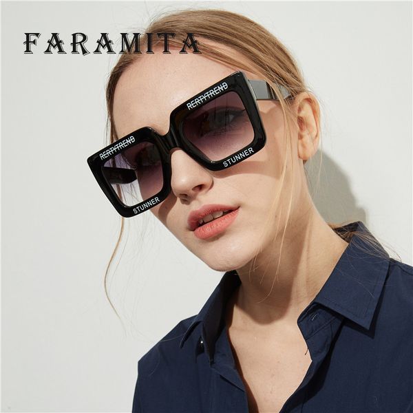 

faramita brand plastic big ractangle women sunglasses letter white oversized exaggerate weird female men sun glasses mirror, White;black