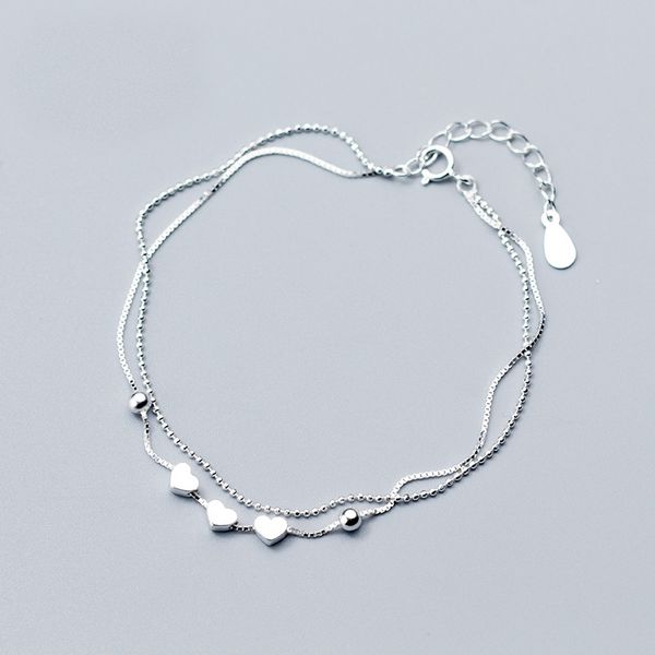 

mloveacc fashion multi-layer bracelets with hearts beads for women 925 sterling silver jewelry, Black