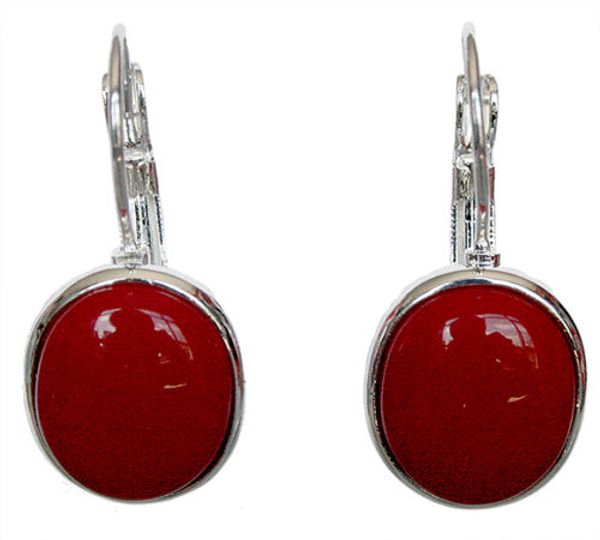 

noble lady's handmade 925 silver red coral leverback earrings 1 1/10" valentine's gift, Golden;silver