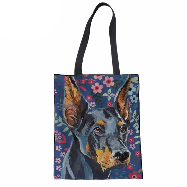 

drop shipping ladies reusable shoulder bag women canvas shopping bag tote rottweiler shepherd printing eco large handbag