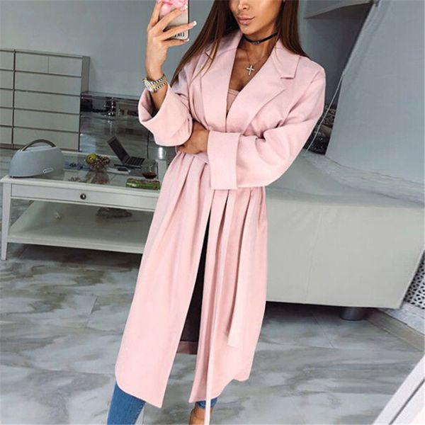 

women coat women trench long sleeve coats casual pink ladies overcoat elegant womens trench coats cardigans outerwear, Tan;black