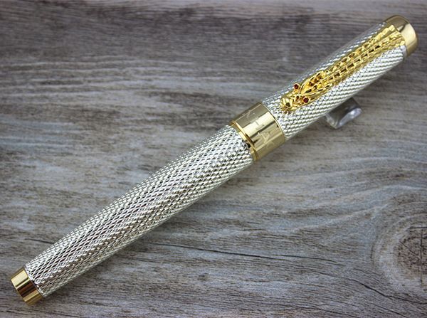 

noblest fountain jinhao dragon /snake clip 1200 writing pen 18kgp medium nib golden silver