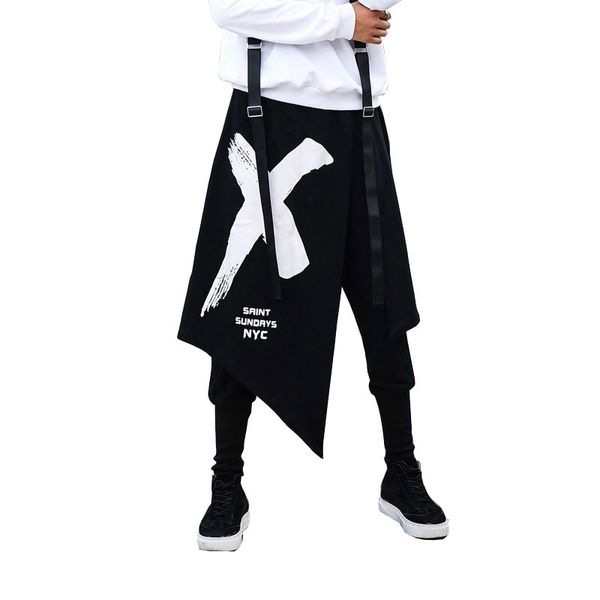 

Мужчины 2 шт сращивания Асимметричный Юбки Pant High Street Fashion Hip Hop Punk Гаремные Мужской