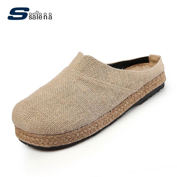 

brand slippers women summer breathable linen house slippers fashion solid color women casual shoes aa20469, Black