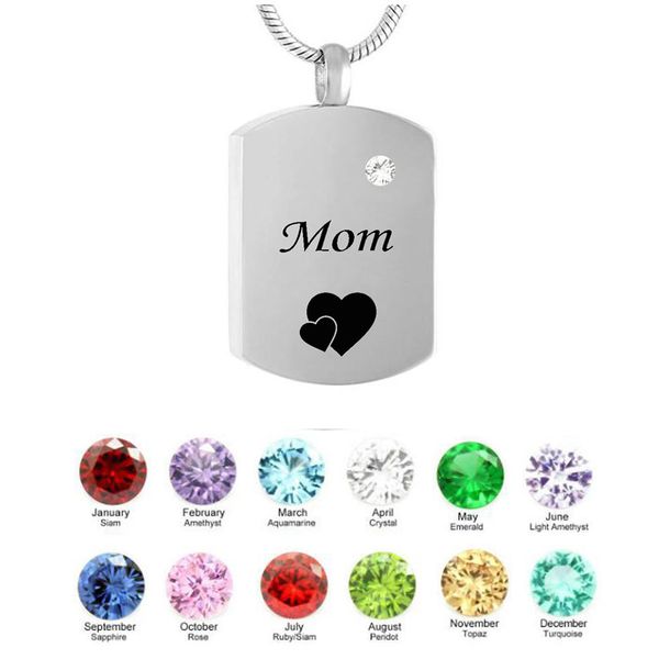 

personalized square necklace mom birthstone name pendant cremation urn necklace custom jewelry, Silver