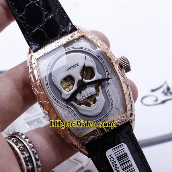 2 colori nuova collezione Croco Curvex bianco 3D Skul quadrante scheletrato orologio automatico da uomo cassa in oro rosa incrinato cinturino in pelle orologi da uomo