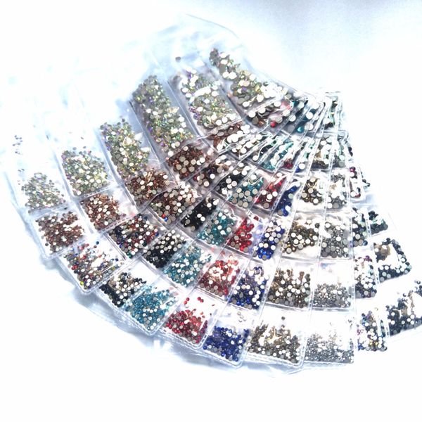 

mix 6 size nail rhinestones for nails 3d nail art crystals gems charms diy decorations flatback glass strass stone jewelry ab, Silver;gold