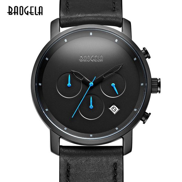 

2018 fashion mens watches chronograph watch leather band quartz wristwatch waterproof sport watch men, Slivery;brown