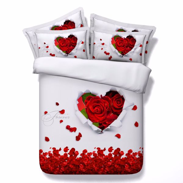 3d I Love You Duvet Cover Red Rose Heart Bedding Sets Queen Floral
