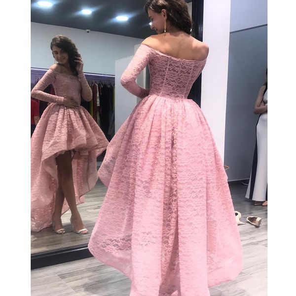 

elegant long sleeve lace short homecoming dresses bateau neck high low prom dresses vestidos de fiesta, Blue;pink