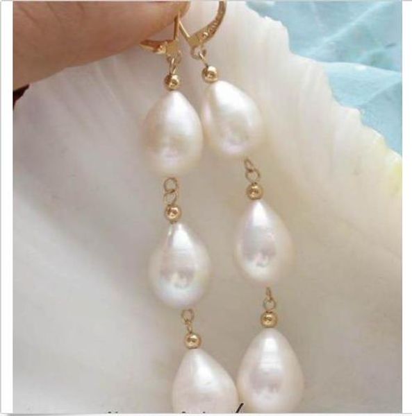 

new a pair 10-13mm australian south sea white pearl earring 14k gold, Golden