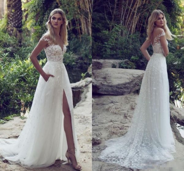 

Limor Rosen 2019 A-Line Illusion Bodice Jewel Lace Wedding Dresses Vintage Garden Court Train Wedding Gowns Party Bridal Dresses Cheap