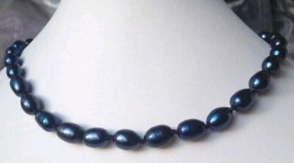 

ll<<< 9x10mm black tahitian cultured pearl necklace 18", Silver