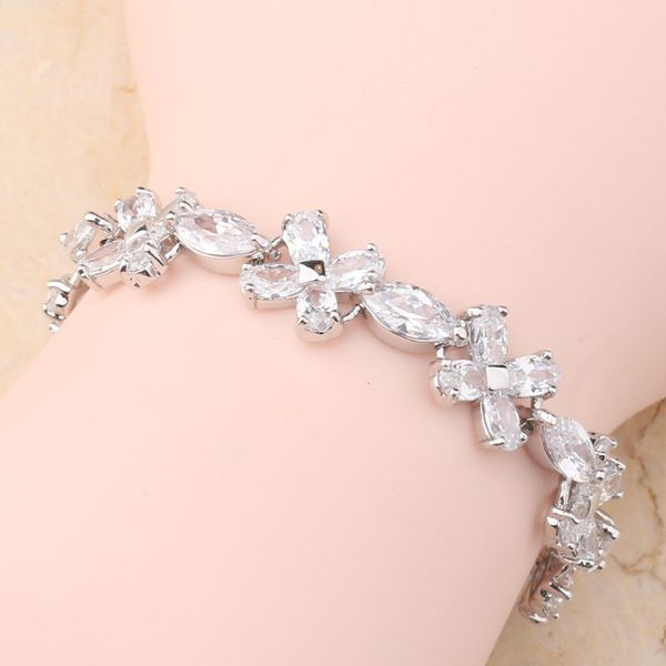 

glamorous flower gems white cubic zirconia cz 925 sterling silver for women link chain bracelet 6 - 7 inch l10127, Black