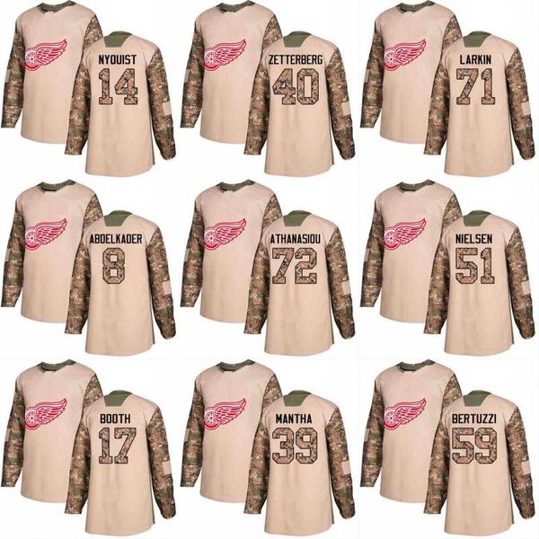 

2018 Camo Veterans Day 72 Andreas Athanasiou 71 Dylan Larkin 41 Luke Glendening 51 Frans Nielsen Detroit Red Wings Custom Hockey Jerseys