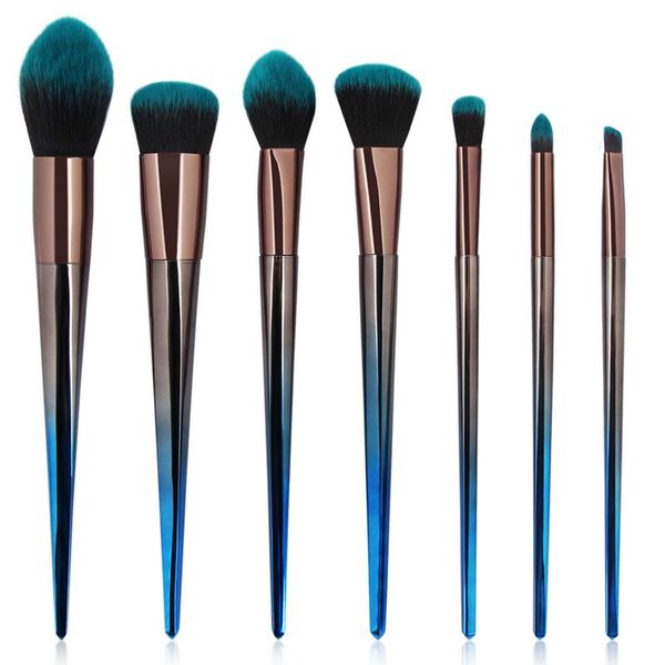 Maange 7 pcs diamante maquiagem escovas de beleza azul escova cosmética compõem ferramentas contorno de beleza corretivo em pó fundação escova