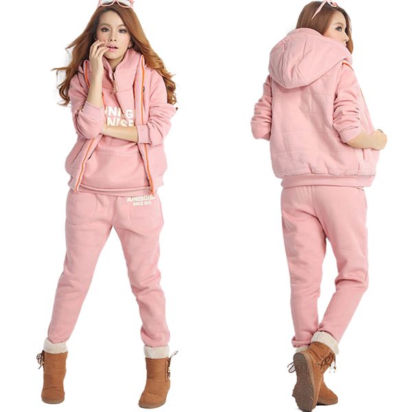 

wholesale- women autumn winter sport suit 3 piece set hoodies + vest + pants letter printed tracksuits fleece jogging running suit, Black;blue