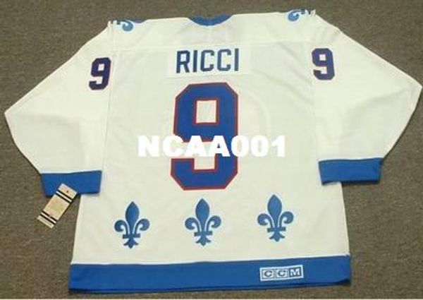 

men #9 mike ricci quebec nordiques 1994 ccm vintage retro home hockey jersey or custom any name or number retro jersey, Black;red