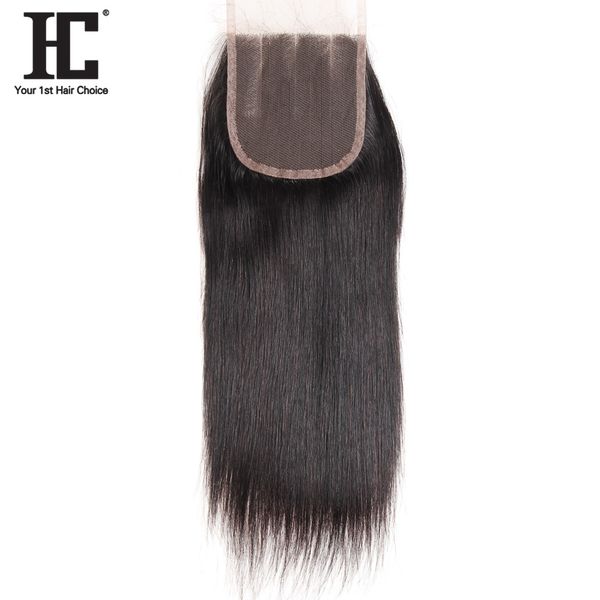 

hc hair company 8-18inch 4x4 three part lace closure straight human hair natural color density 130% remy hair can be dyed, Black;brown